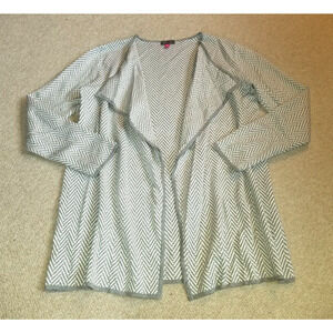 Womens Sweater-VINCE CAMUTO-grey/white chevron cotton blend open cardigan ls-M
